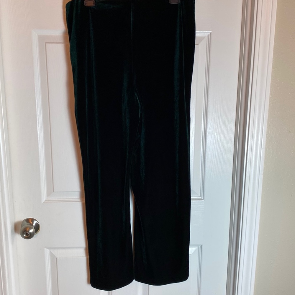 Ellen Figg Holiday Green Velvet Straight  Leg Pants Size 12 Pullon Elastic Waist